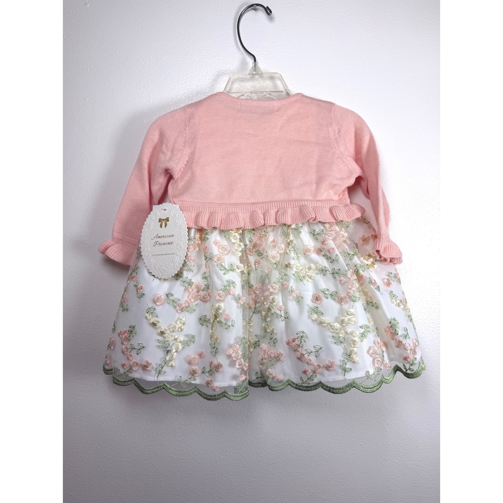 American Princess Dress Set Baby Size 12M Peach Multi Floral Embroidered - Picture 3 of 9